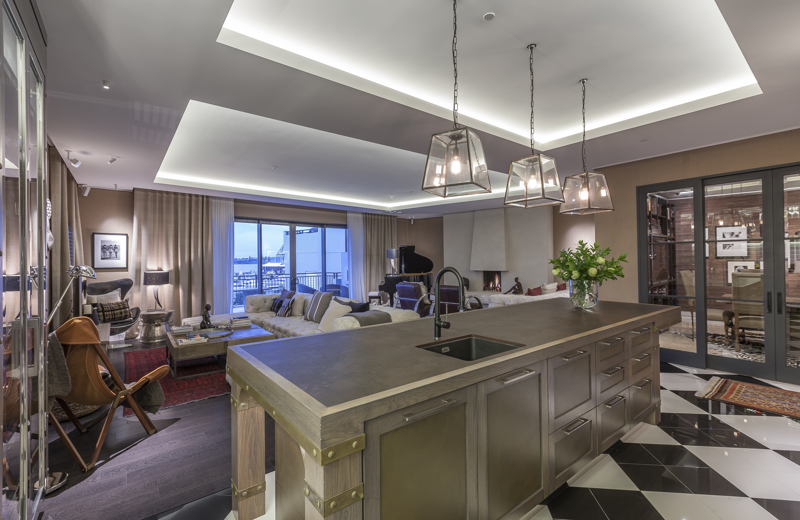 LED ceiling light strips create a dramatic effect.